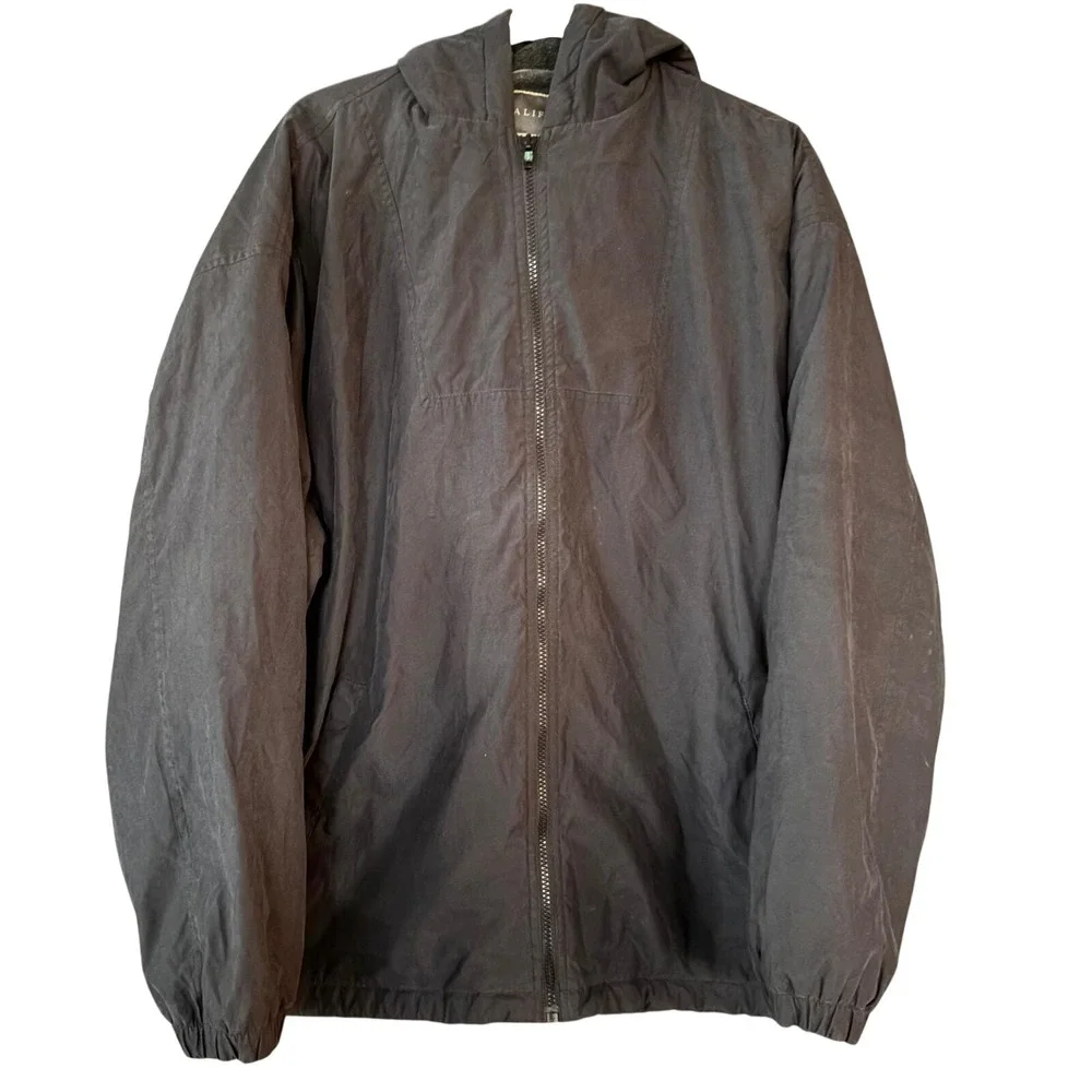NATURALIFE Black Hooded Zip Up Jacket Lined w/Gray Fleece Outerwear‎ Mens LARGE